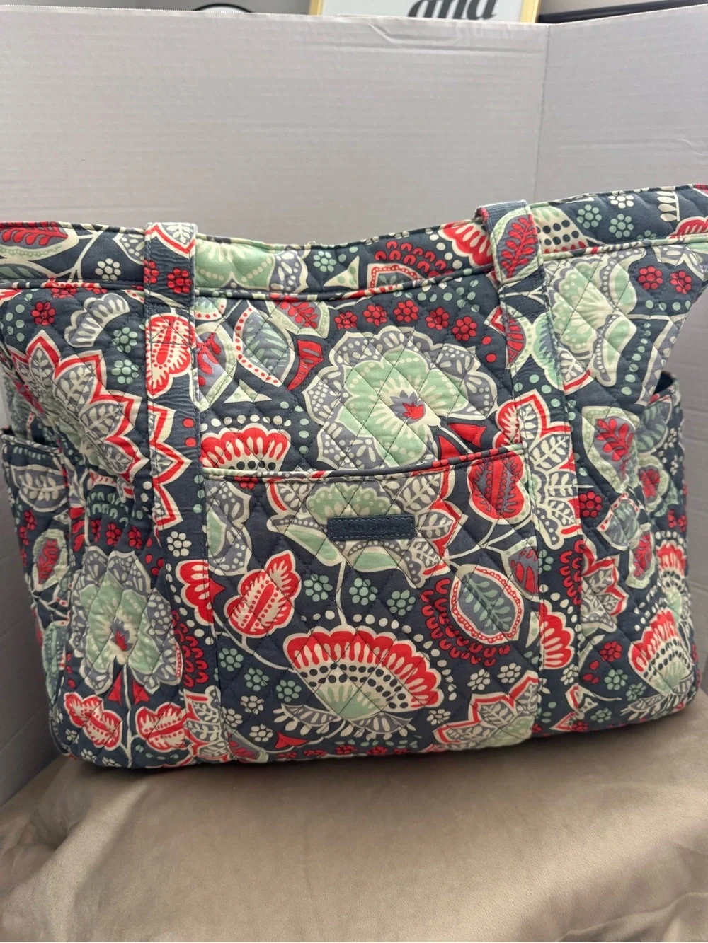 Vera Bradley Quilted Floral Tote & Backpack in Navy, Red & Mint